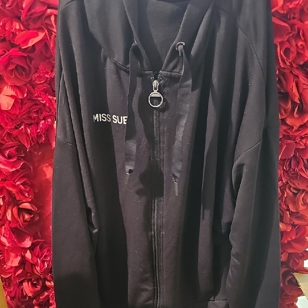 Danskin Women's Black Zip Up Hoodie "MISS SUE" on Front CUERVO CREW Back Size XL